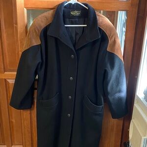 Vintage Michelle Francois Heavy Wool Coat with Brown Suede Accents